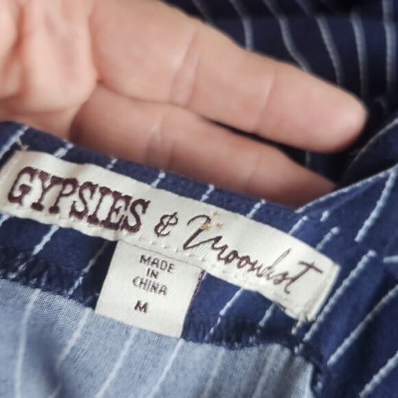 Gypsies & Moondust Medium Pinstripe Sleeveless Jumper Pockets Wide Leg Flowy - Picture 3 of 16